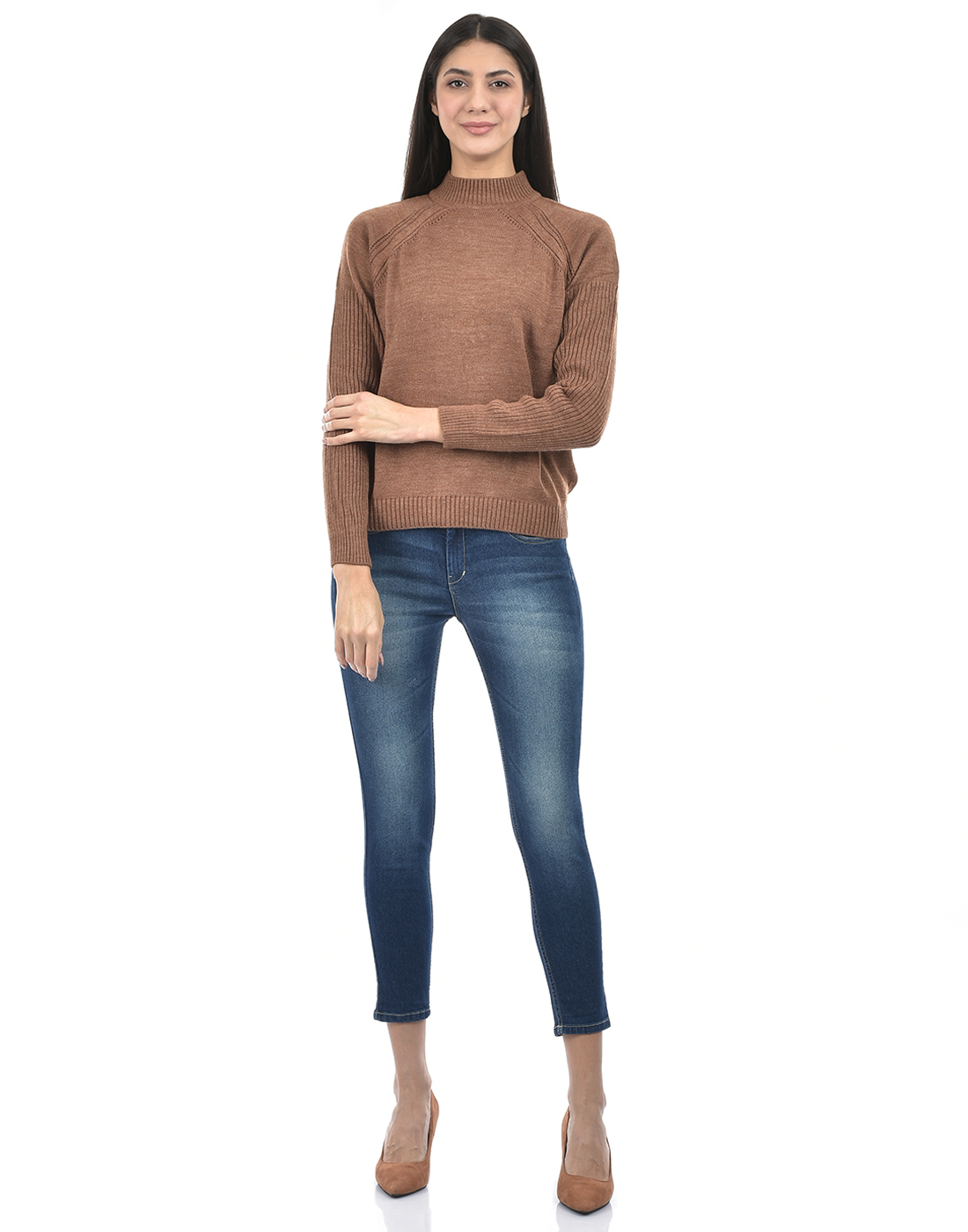 Numero Uno Women Self Design Brown Sweater